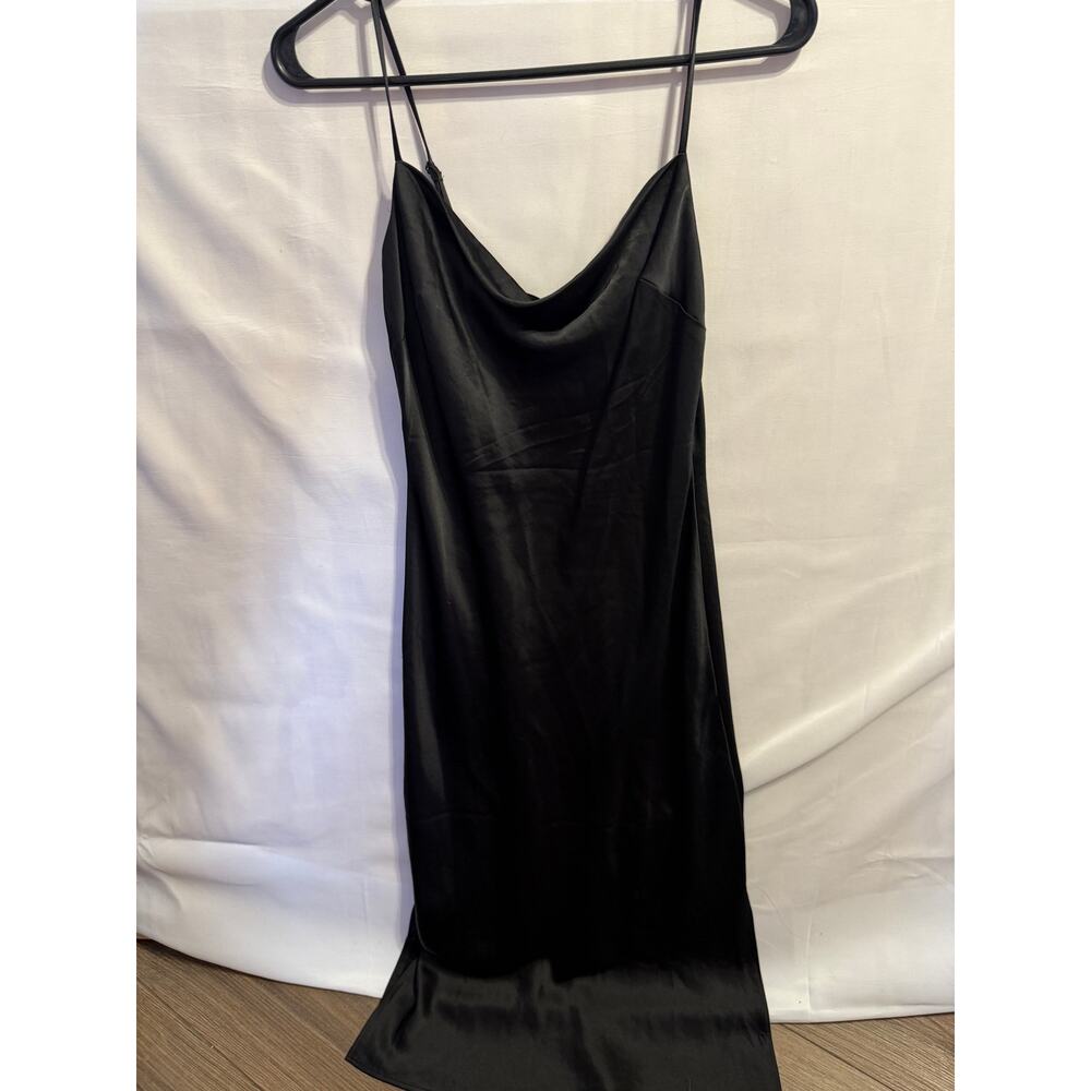 Express Black Satin Slip Dress XS Cowl Neck Adjustable Straps Side Slit